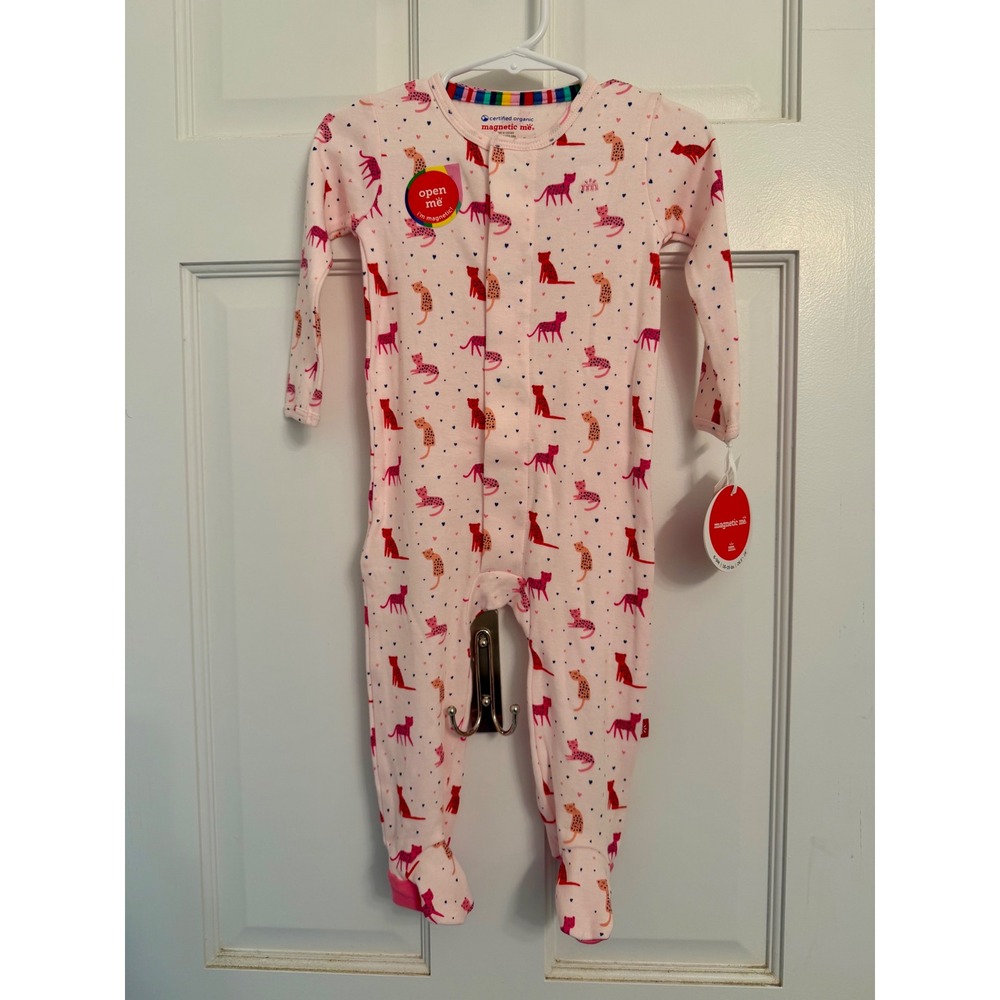 Magnetic Me Cheetah Bonita Organic Cotton Magnetic Footie Pink 6-9 Months NWT
